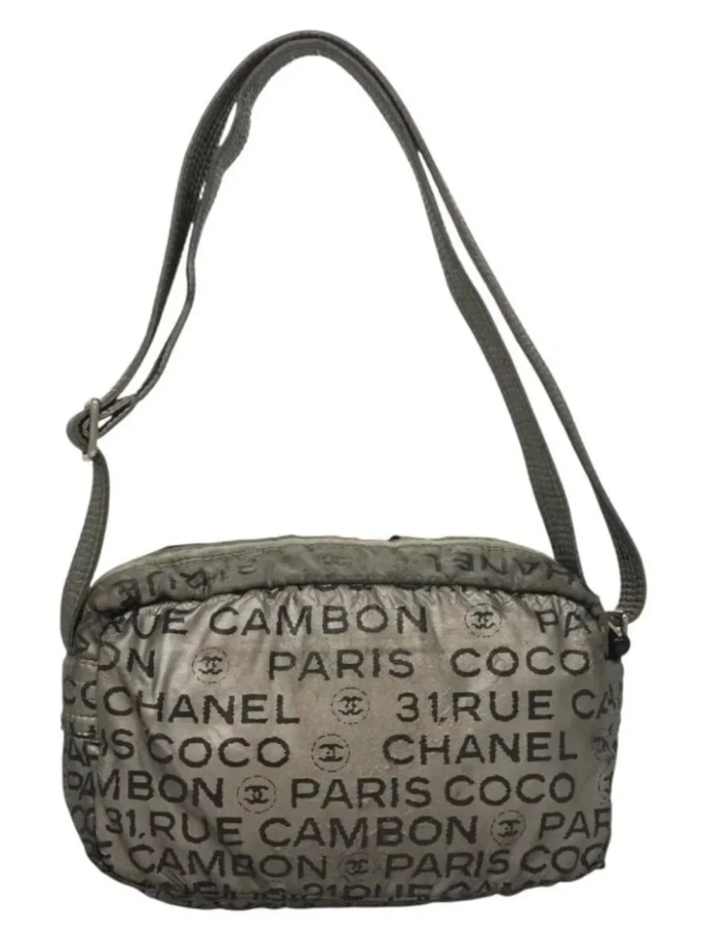 CHANEL Unlimited Shoulder Bag Coated Canvas Silver CC Auth bs27674